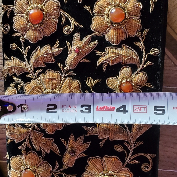 Vintage India Black Velvet Gold Embroidered Natural Gemstone Jeweled Evening Bag - Picture 10 of 17